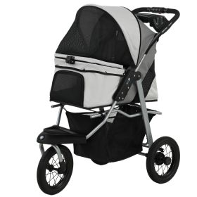 Dog Stroller, Foldable Dog Stroller with 12" Rubber Wheels for Small Dogs, Up to 22 LBS, Light Gray